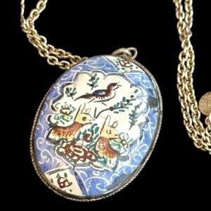 Persian Enamel Pendant Necklace | Hand-Painted Sterling Silver